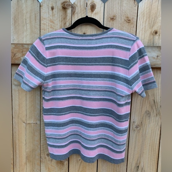 RAFAEL Short Sleeve Stripe Crewneck Lightweight Sweater Top Y2K 90s Sz XL - Picture 5 of 7